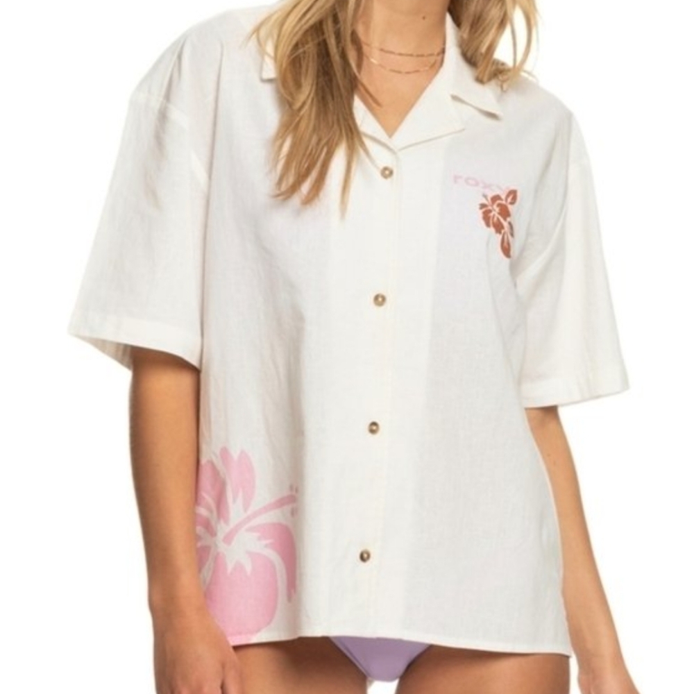 ROXY | Surf.Kind.Kate White Linen Short Sleeve Shirt